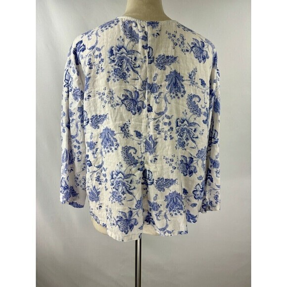 Aegean Linen Jacket Top White Blue Floral Small Breathable - Picture 3 of 9